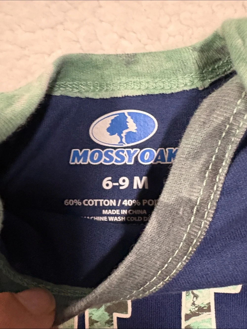 Mossy Oak 6-9 month Navy and Green Baby Fishing Onesie